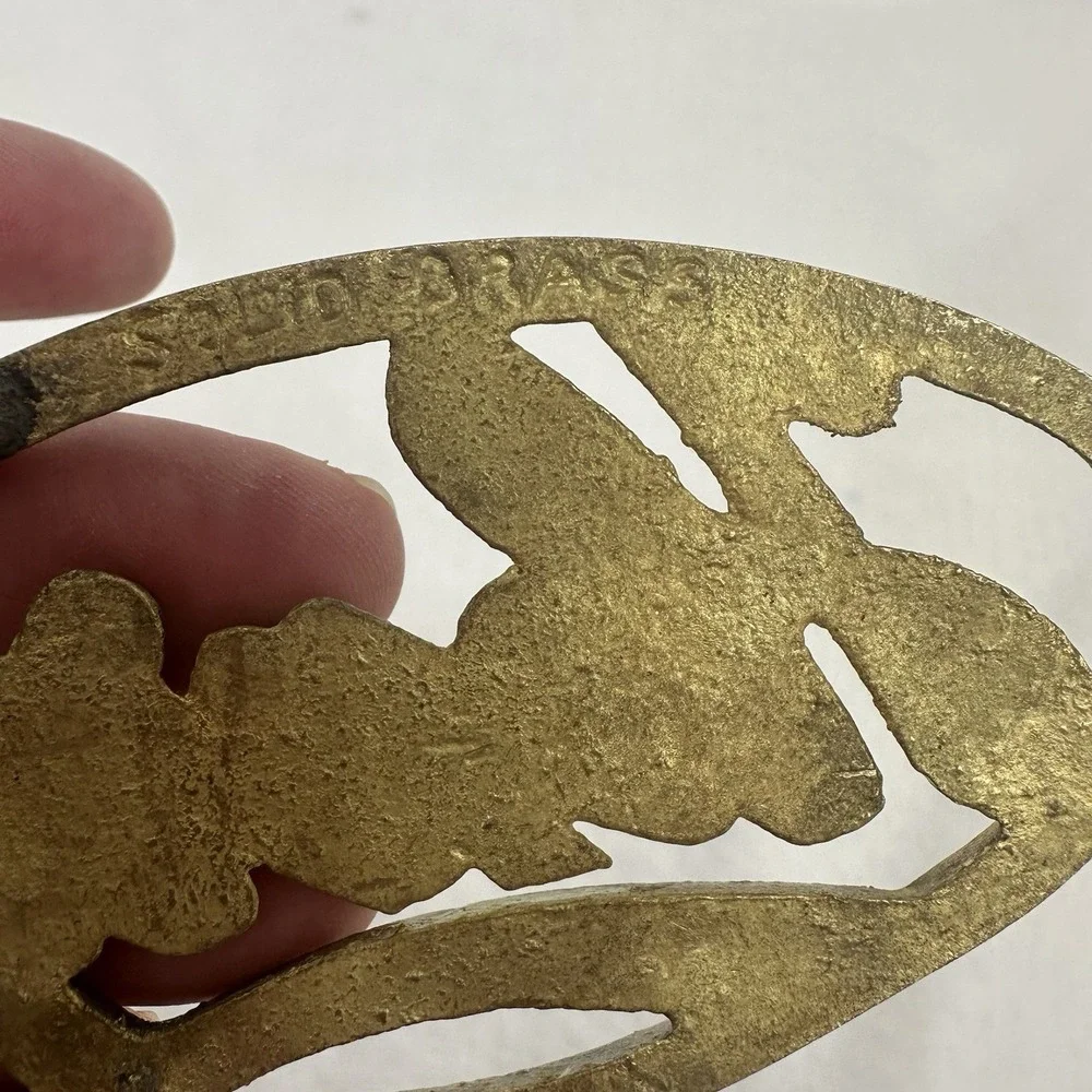 Henry - Brass Oval Belt Buckle Name In Cursive Marked Solid Brass‎ Taiwan